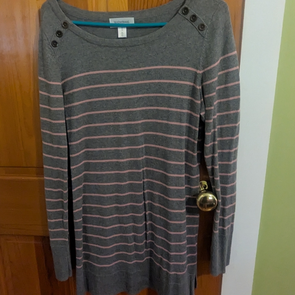 Sonoma Gray and Pink Button-Shoulder Maternity Sweater